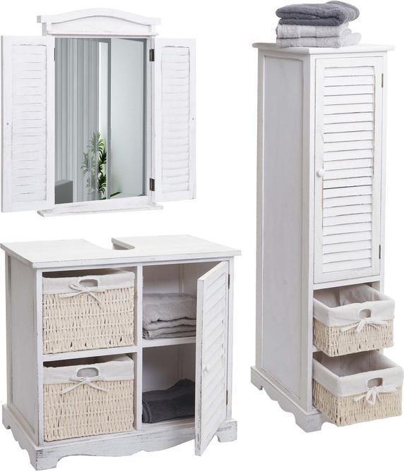 Mendler Bathroom Set, Bathroom Furniture Tall Cabinet Vanity Unit Wall Mirror - shabby white
