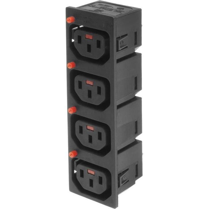 Iec Lock C13 Net Entree (4x) female lockable, Elektronikkabel + Stecker, Schwarz