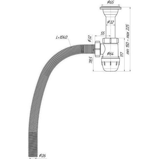 Thumbnail - Ani Plast, Siphon, BOTTLE WASHBASIN TRAP 1 1/4X32+FLEX PIPE (Waschmaschinen-Siphon)