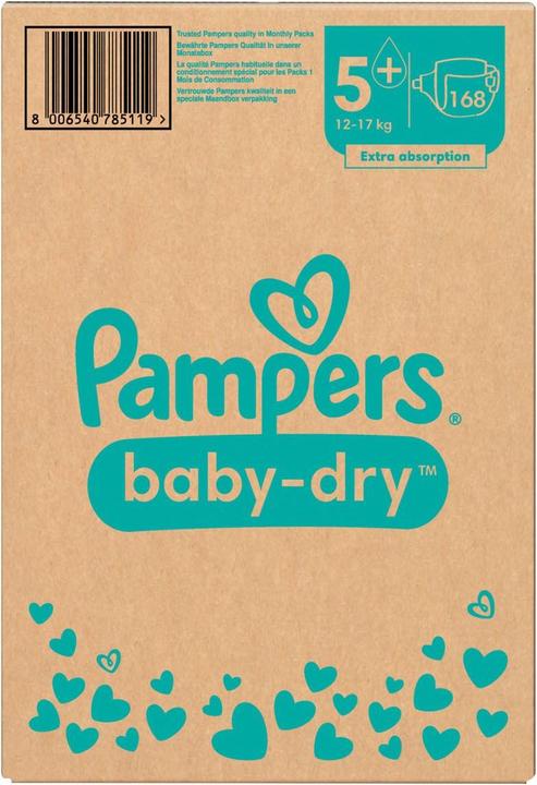 Productafbeelding Pampers Baby-Dry (Maat 5+., Maandelijks pakket, 168 Stuk)