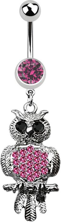 Actual product image Star Piercing Banana silver with pendant owl black and pink (without brass, Surgical steel 316L)