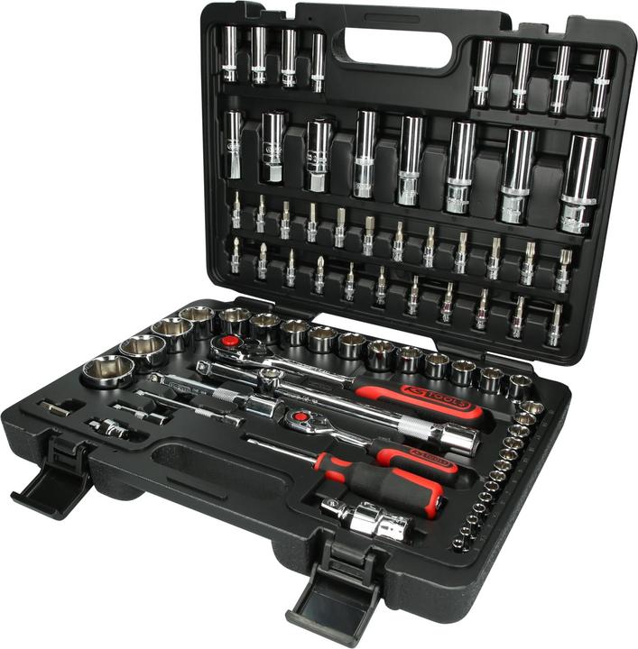 Produktbild KS Tools 1/4" + 1/2" CHROMEplus Steckschlüssel-Satz, 78 Teile, Flank Traction (1/4", 1/2")