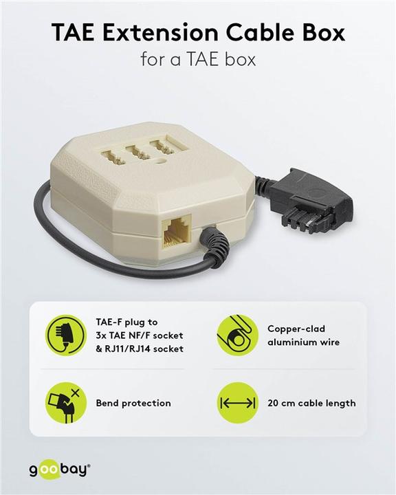 Produktbild Goobay TAE Verlängerungsbox, Beige-Schwarz, 0.2 m