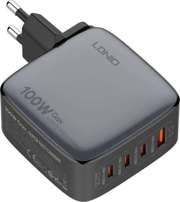 Actual product image Ldnio Q408 100W USB-A + 3x USB-C mains charger (black) (100 W)