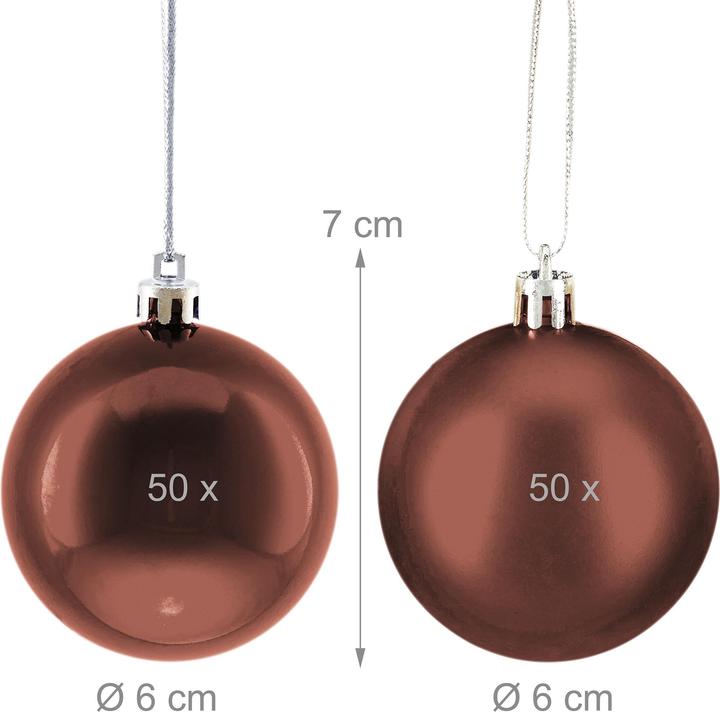 Produktbild Relaxdays - Weihnachtskugeln 100er Set, Braun/ Silber, 7 x 6 cm (100 -teilig)