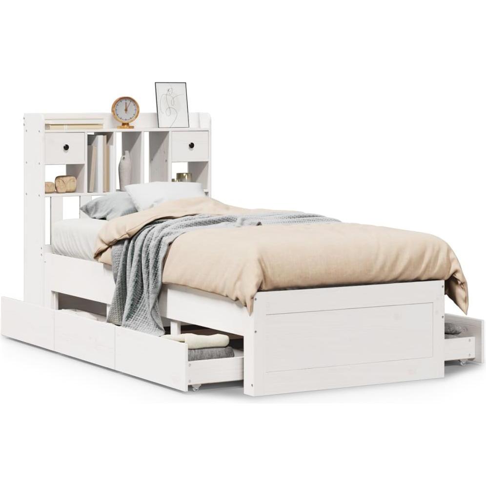 VidaXL, Bett, Massivholzbett Holzbett Bett Einzelbett Bettgestell Weiss 75x190cm Kiefer (75 x 190 cm)