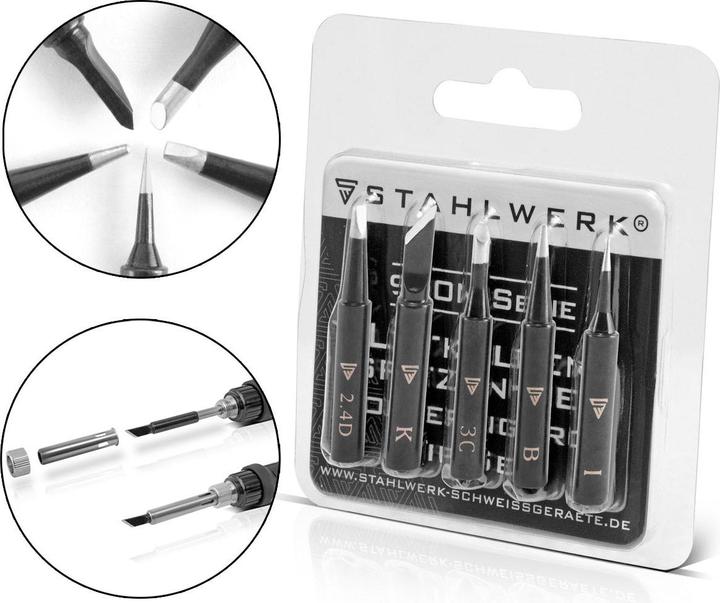 Image du produit Stahlwerk Jeu de pannes de fer à souder pour fers à souder avec système 900M-T Jeu de 5 pannes (Mèche à souder)