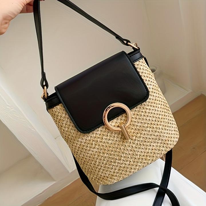 Actual product image Only-Bags.Store schicke Strandtasche aus gewebtem Stroh mit sicherem Verschluss - Alltagstasche, vielseitig