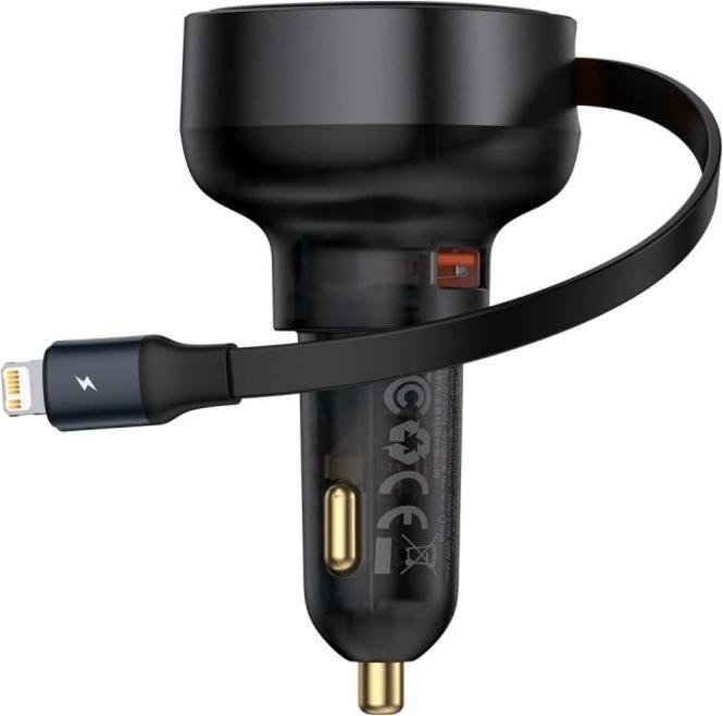 Actual product image Baseus Enjoyment Pro Car Charger U+Retractable iP Cable 55W Cluster - Black