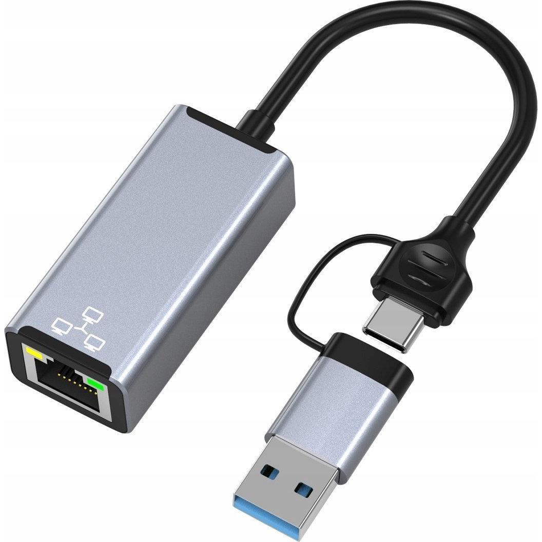 Bounn HUB USB Adapter USB/TYPE C Ethernet 1000Mbps (USB-C), Docking station + Hub USB, Nero
