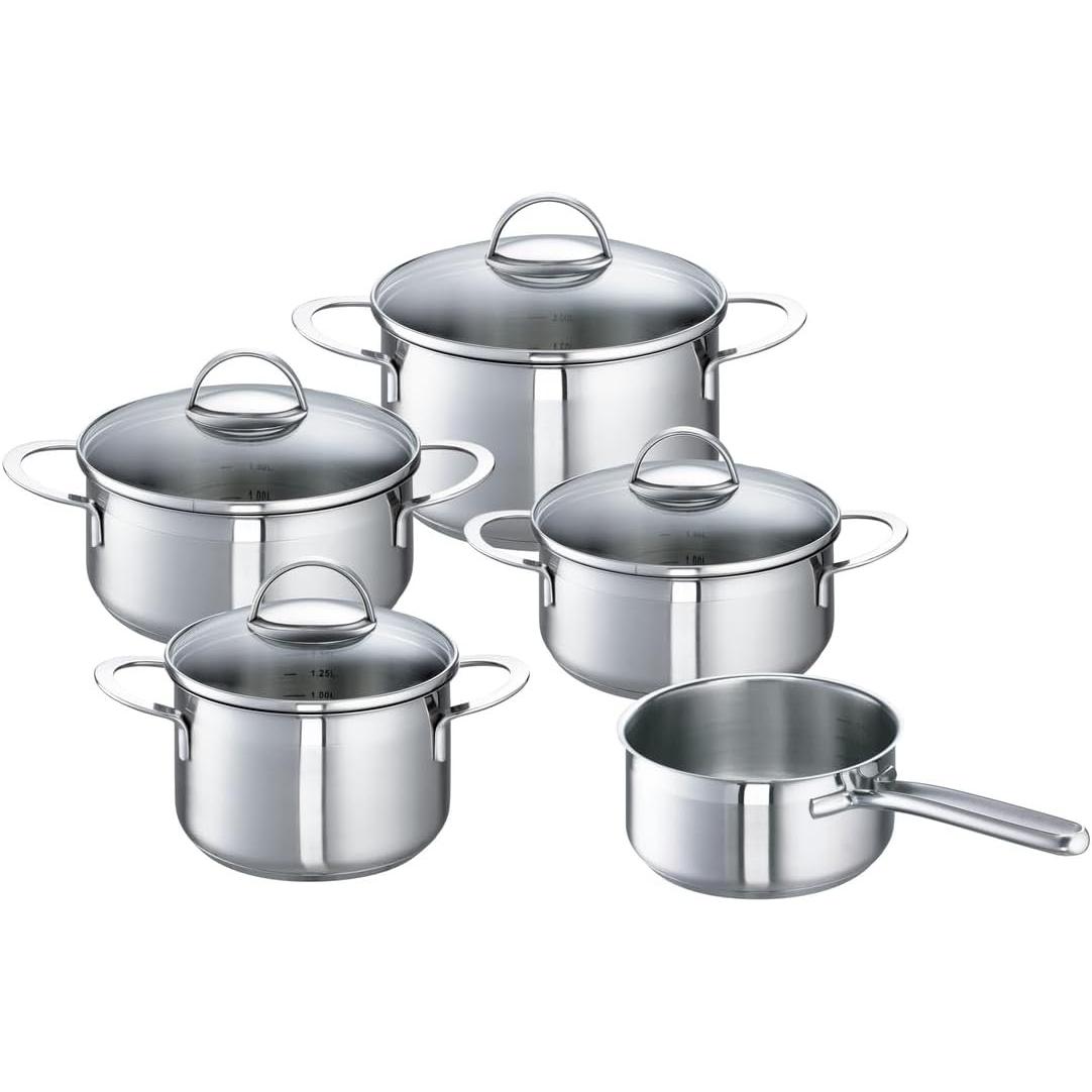 Schulte-Ufer SchulteUfer Set1031 Maxi Set Wave 5Piece Cookware Set Also for Induction Stainless Steel, Pfanne + Kochtopf, Silber