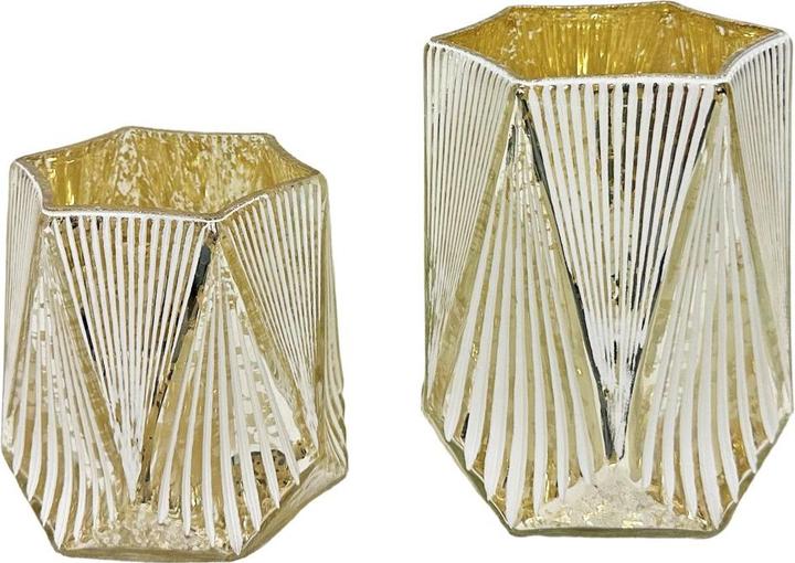 Produktbild GuGus Windlicht 6 eckig Glas matt weiss Innen gold D11.5cm x H13.5cm (1 x, 11.5 x 13.5 cm)