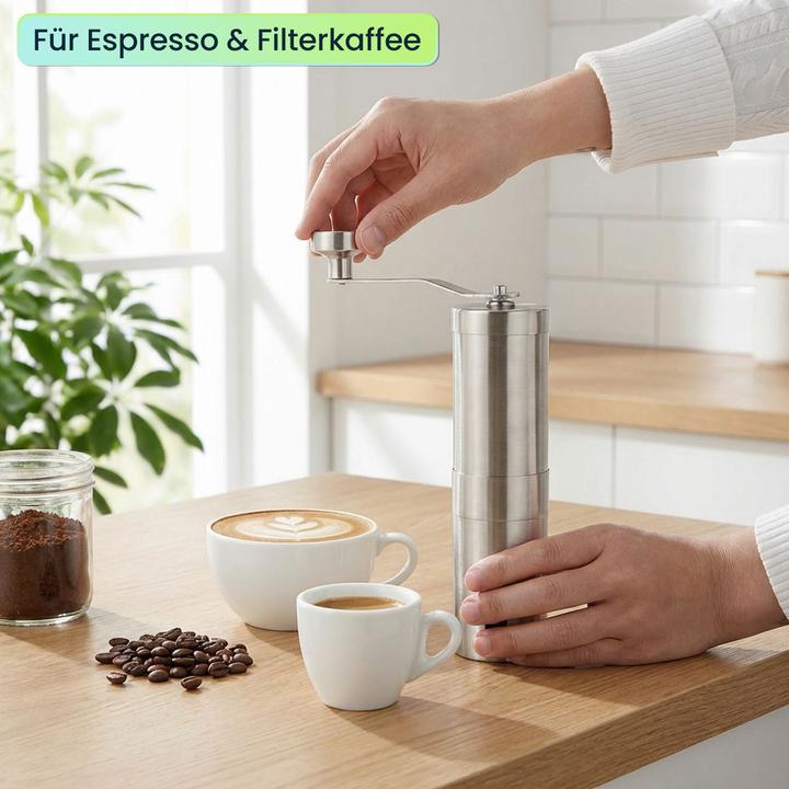 Produktbild Ideoon Robuste Handkaffeemühle Edelstahl mit Keramikmahlwerk, stufenlose Mahlgrad-Einstellung