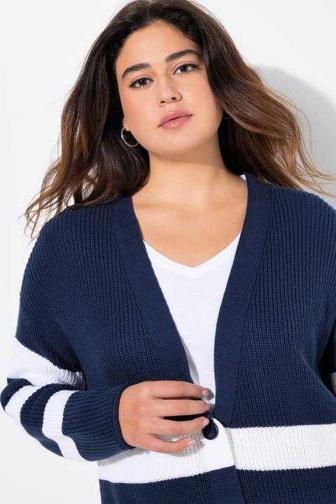 Immagine prodotto Ulla Popken Cardigan con righe, taglio squadrato, orlini arrotolati e scollo a V (54)