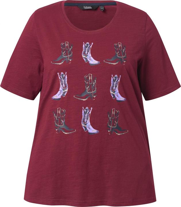 Image du produit Ulla Popken T-shirt motif bottes de cowboy, décolleté en V et manches courtes, coupe Classic Fit (50, 52)