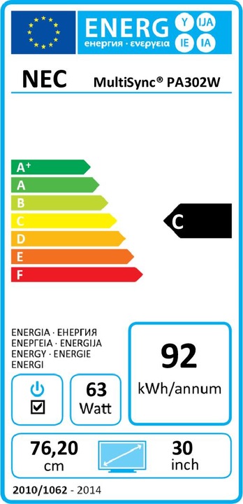 Energie-Label NEC MultiSync PA302W (2560 x 1600 Pixel, 30")
