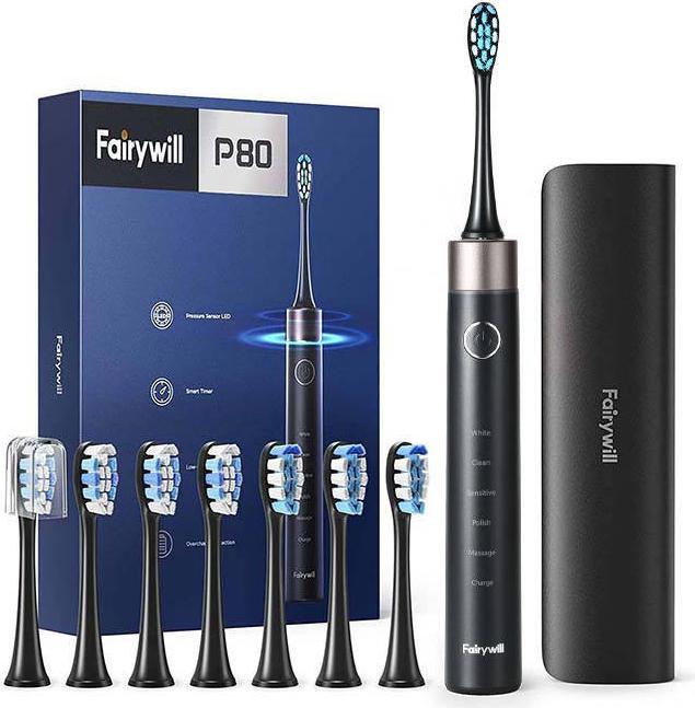 Actual product image Fairywill Sonic toothbrush with head set and case FW-P80 (Black) (Sonic toothbrush)