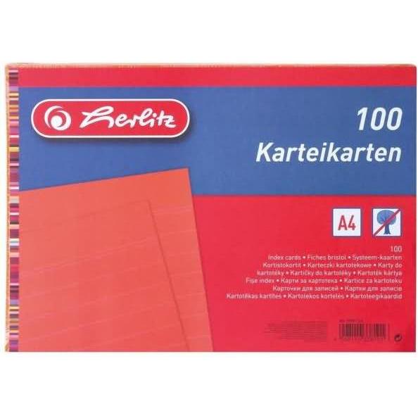 Herlitz, Karteikarten, Karteikarten, DIN A5, liniert, orange aus Papier, 170 g-qm, holzfrei, Linienfarbe: blau, doppelte...