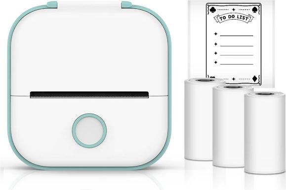 Phomemo T02 Mini stampante termica, verde con 3 rotoli di carta bianca autoadesiva (203 dpi)