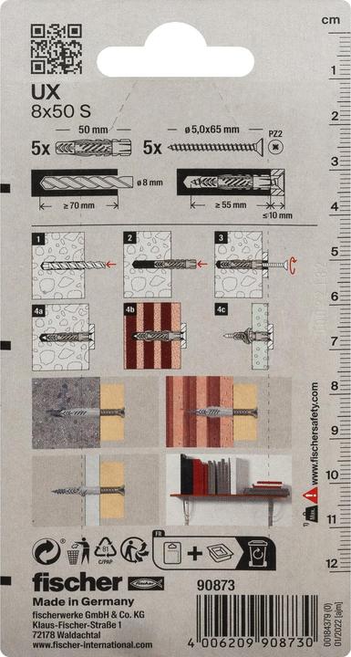 Image du produit Fischer Chevilles universelles UX 8x50 S K (5 pcs)