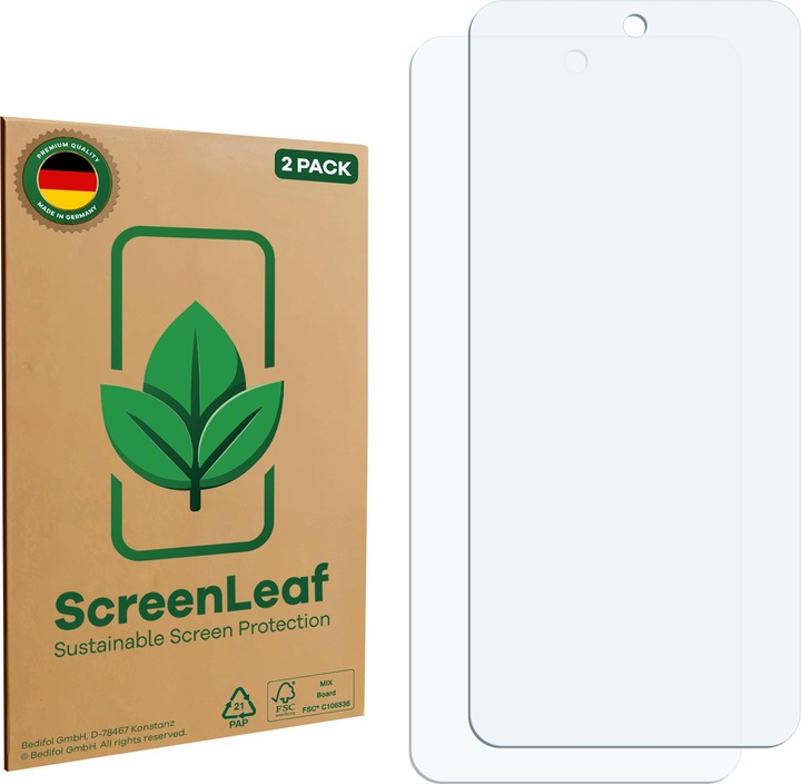 Actual product image ScreenLeaf Screen Protector sustainable Screen Protection, clear, anti-scratch (2 Piece, Xiaomi Redmi 13)