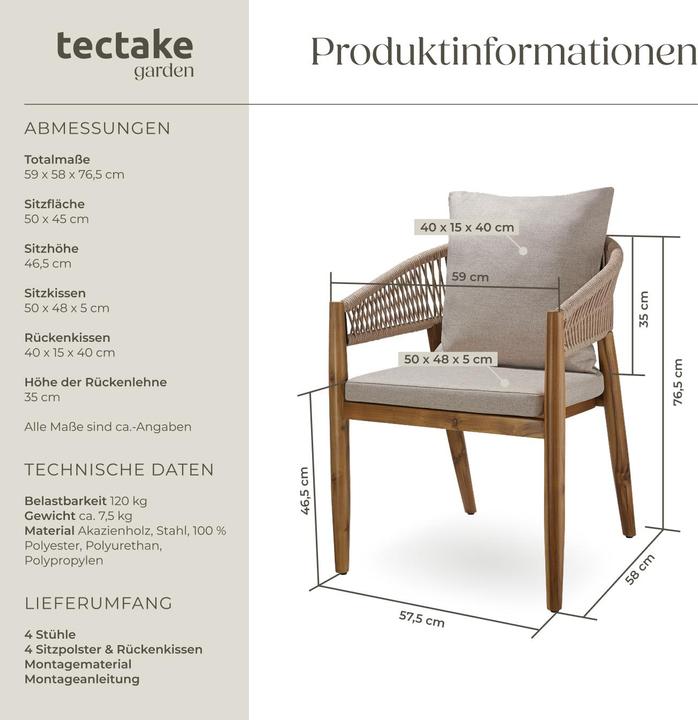 Actual product image tectake Garden chair Manacor, Rope design