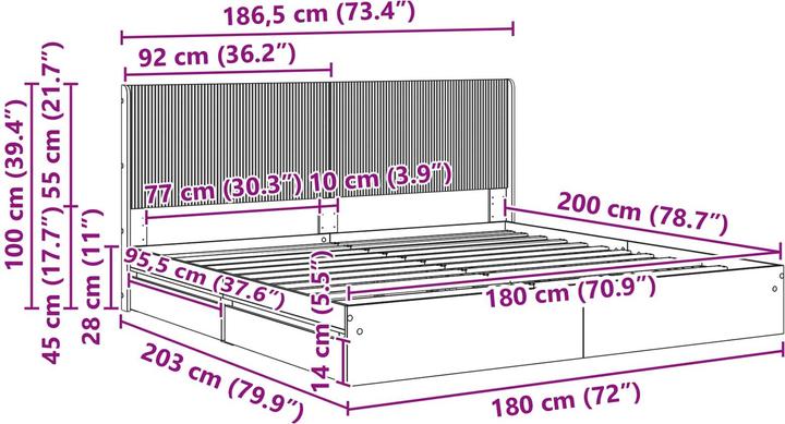 Produktbild vidaXL Bettrahmen (180 x 200 cm)