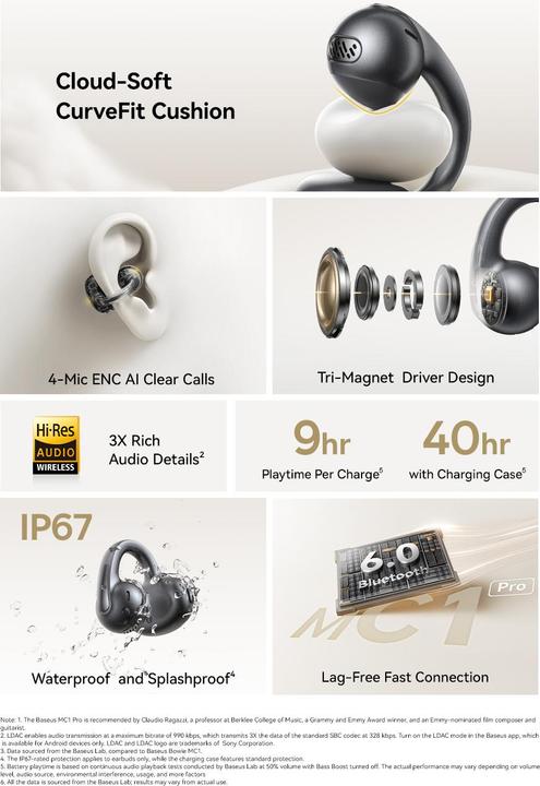 Actual product image Baseus Bowie MC1 Pro Open-Ear Black (DNC, 40 h, Wireless)