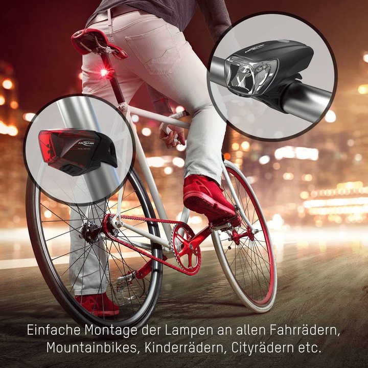 Immagine prodotto Ansmann Illuminazione per biciclette Set di luci per biciclette Batteria anteriore e posteriore (170 lm, 170 lm)