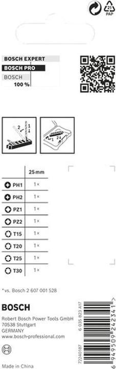 Produktbild Bosch Professional Zubehör PRO Impact Mixed Pack, PH1 PH2 PZ1 PZ2 T15 T20 T25 T30, 25 mm, 8-tlg.