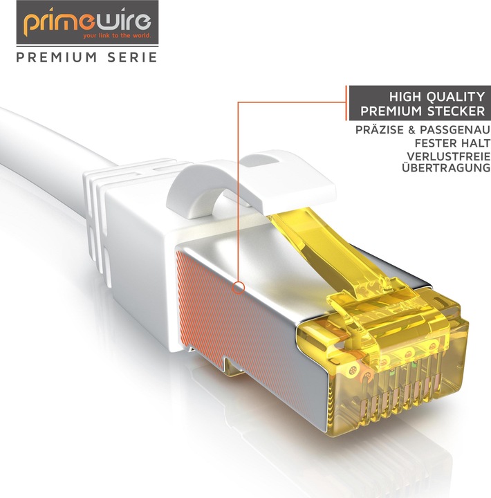 Produktbild Primewire CAT.7 Netzwerkkabel - Ethernet Gigabit Lan Kabel RJ45 - 10 Gbit/s - Patchkabel - komp. CAT.6 CAT.8 (S/FTP, PiMF, CAT7, 1 m)