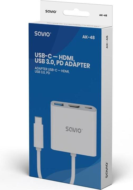 Image du produit Savio AK-48 USB Type C - HDMI USB 3.0 PD USB Type-C Blanc (USB-C, 2 cm)
