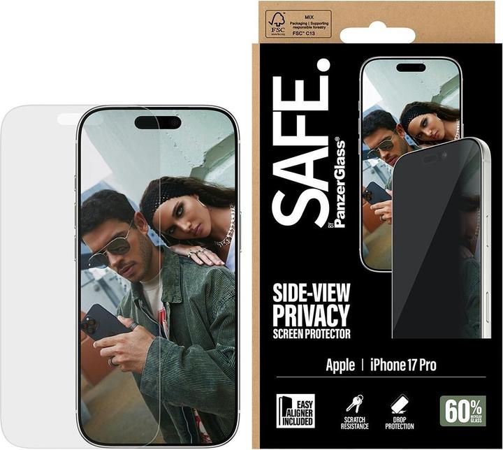 Actual product image PanzerGlass SAFE. by ® Privacy Screen Protector iPhone 17 Pro | Ultra-Wide Fit w. EasyAligner (1 Piece, Apple iPhone 17 Pro)