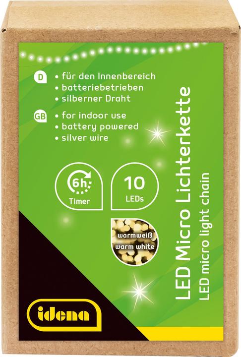 Produktbild Idena Micro Lichterkette 10LED, warmweiss,6h-Timer (1.20 m)