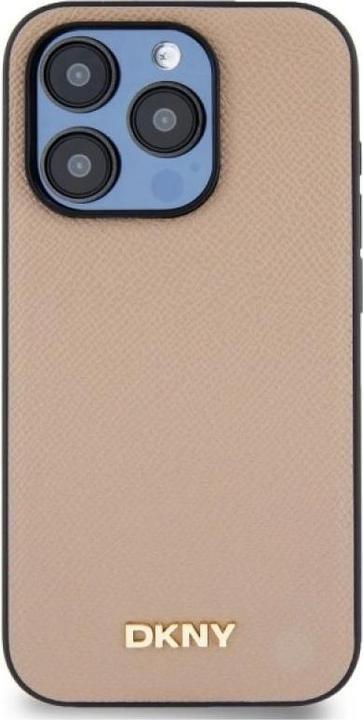 Actual product image DKNY - Leather Hardcase Grained PU Metal Logo MagSafe (DKHMP15XPGHLME) - iPhone 15 Pro Max - Beige (Apple iPhone 15 Pro Max)