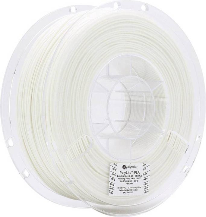 Actual product image Polymaker PolyLite PLA White 2.85 mm 3.000 g (PLA, 2.85 mm, 3000 g, White)