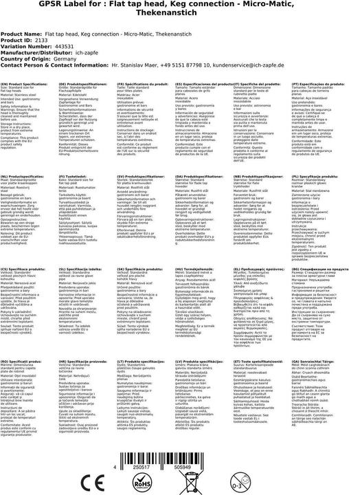 Immagine prodotto Ich-zapfe Flach Zapfkopf, Keg Anschluss - Micro-Matic, Thekenanstich