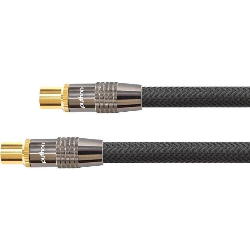 Python SAT-Antennenkabel, IEC/Koax Stecker auf Buchse vergoldet, Abschirmung 120 db, 75 Ohm, Nylongeflecht (120 dB, Ante...