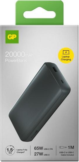 Productafbeelding GP Batteries GP T20B 20.000mAh 65W powerbank - Grijs (20000 mAh, 65 W, 65 Wh)