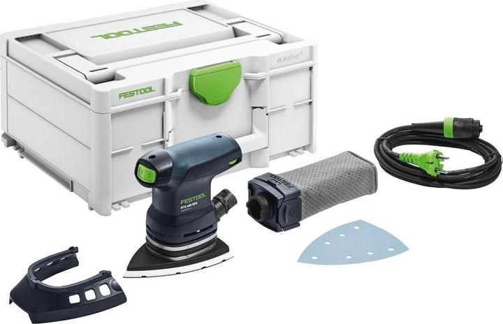1 Stück Longlife-Staubfangbeutel, 1 Stück Systainer SYS3 M 187, 1 Stück Deltaschleifer DTS 400 REQ-Plus, 1 Stück Festool PROTECTOR, 1 Stück StickFix Schleifschuh 100 x 150 mm