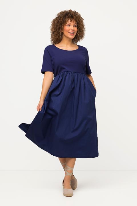 Image du produit Ulla Popken Robe midi en jersey côtelé, col rond et manches courtes. Ligne A. (50, 52)
