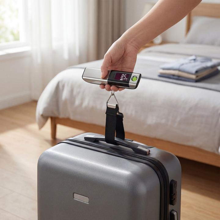 Produktbild Bearware Kofferwaage digital mit Wiegeband & Haken, bis 50 kg, für Reisen, Gepäckwaage mit Display, schwarz (Kofferwaage)