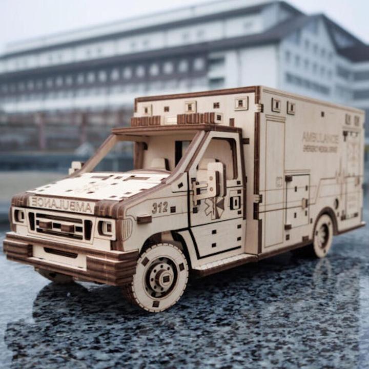 Actual product image Eco Wood Art Mechanical 3D wooden-puzzle - Ambulance (386 parts)