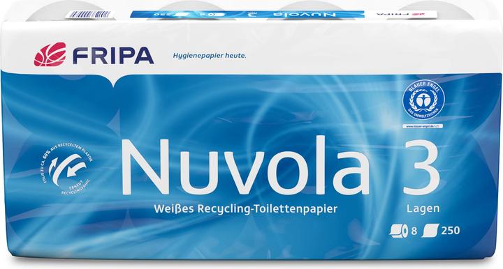 Actual product image Fripa Toilet paper Nuvola Number of plies: 3-ply Tissue, recycled Number of sheets: 250 sheets/rl. (8 pcs.)