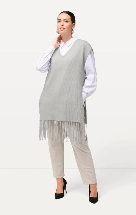 Immagine prodotto Ulla Popken Gilet dal taglio oversize e smanicato con scollo a girocollo e frange (46, 48)