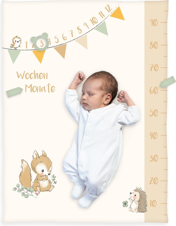 Productafbeelding Babybest Bosvrienden mijlpaal zachte perzik deken (170 x 170 cm)