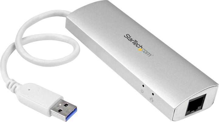 Actual product image StarTech 3 Port Mobile USB 3.0 Hub plus Gigabit Ethernet - Aluminium USB Hub with Gigabit Ethernet Adapter (USB-A, 4 ports)