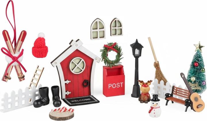 Hermex 24-tlg. Wichteltür-Set Miniaturwelt Weihnachtsdeko Elfentür-Zubehör