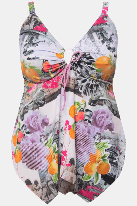 Actual product image Ulla Popken Antique Patch Print Pointed Hem Tankini Set (44)