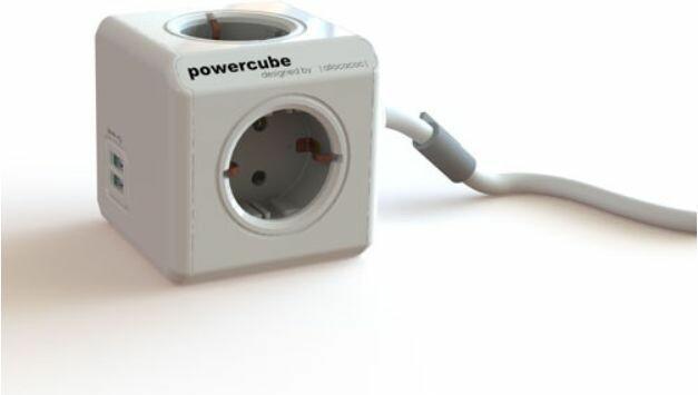Actual product image Allocacoc PowerCube Extended, power distribution unit with USB ports, 4 sockets, 1.5m, white/grey (4 x, CEE 7/3, 1.50 m)